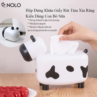Hộp Đựng Khăn Giấy Rút Và Tăm Xỉa Răng Kiểu Bò Sữa Chất Liệu Nhựa PP Có Tặng Kèm Miếng Dán Đốm Bò