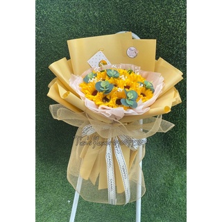 Quà tặng - Bó hoa hướng dương 20 bông kèm baby khô tặng túi và thiệp