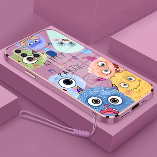 Ốp Điện Thoại silicone TPU Mềm Mạ Điện Họa Tiết Quái Vật Nhỏ Có Dây Đeo Cho Samsung A21S