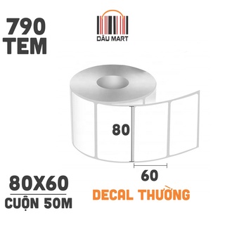 Tem Decal in thường 80x60mm dài 50m dùng cho máy in sử dụng Ribbon mực in dán tiếp