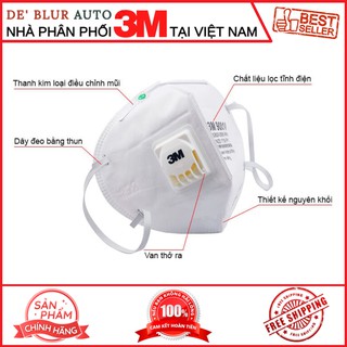 Khẩu trang chống bụi mịn 2.5PM và kháng khuẩn chuẩn N95 có van thở chống mờ kính chính hãng 3M 9001V