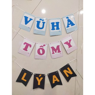 DÂY TÊN TRANG TRÍ THEO YÊU CẦU ( MUỐN CHỮ ( BẮP ) LÀ 3 CHỮ CÁI THÌ NHẤN SL LÀ 3 )