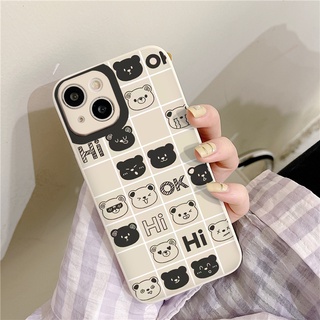 Ốp điện thoại iphone họa tiết mặt gấu cảm xúc ốp iphone vuông caro trắng đen cho 13 12 11 11Pro Max 7Plus X XSMax 6 6s