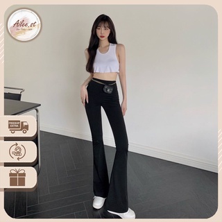 QNU 005A1 Quần Nữ Ống Loe Chất Cotton Quần Legging Cạp Chun Lưng Cao Tôn Dáng Nâng Mông Co Dãn 4 Chiều Hack Dáng Ailee