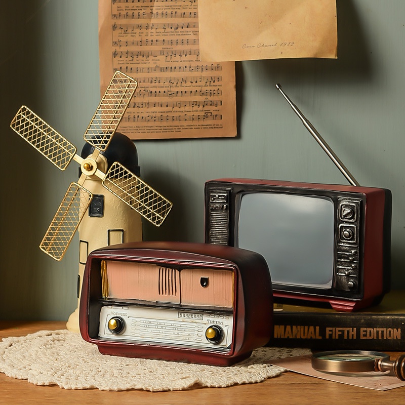 Mô hình đài, Tivi, Đèn dầu, cối xay gió để kệ tủ trang trí phong cách vintage