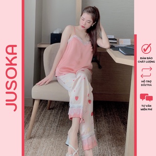 Đồ ngủ sexy nữ cute pijama bộ 2 dây lụa quần dài mặc nhà JUSOKA
