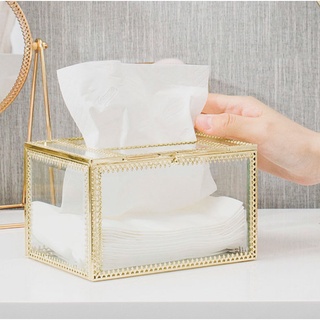 Hộp đựng giấy bằng thủy tinh trong suốt viền mạ vàng phong cách Bắc Âu sang trọng hàng có sẵn