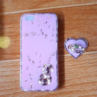 Ốp lưng iPhone 5 / 5s / SE Ốp bộ hình hồng viền dẻo đàn guitar kèm nhẫn cao capa