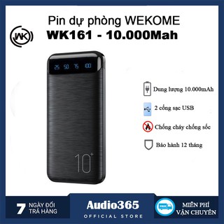Pin sạc dự phòng  WK WP161 - 10000mAh 2 cổng sạc USB, có màn hình LED, siêu mỏng, siêu nhẹ - Hàng chính hãng