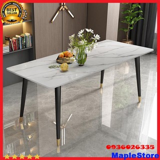 Bàn ăn mặt đá , chân sắt sơn tĩnh điện mạ núm đồng KT 1m2x70cm