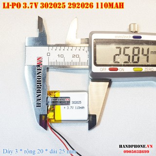 Pin Li-Po 3.7V 110mAh 302025 292026 (Lithium Polyme) cho Tai nghe Bluetooth, Smartwatch, Máy nội soi, Cân điện tử,Camera