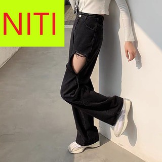 QUẦN JEAN ỐNG RỘNG NỮ LƯNG CAO RÁCH L TO ĐÙI TRÁI CAO CẤP NITIQC ĐỦ SIZE S, M, L LAI CUỐN ĐẲNG CẤP, THỜI TRANG