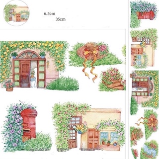 (Chiết theo chu kỳ) Băng dính washi tape hoạ tiết nhà cửa cây cỏ #4