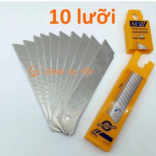 Hộp 10 lưỡi dao rọc giấy khổ lớn 18 ly LS A100 loại 14 khía
