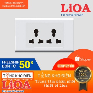 Mặt 2 ổ cắm đa năng LiOA [CHÍNH HÃNG], Nhựa TRẮNG - Tiếp điểm ĐỒNG