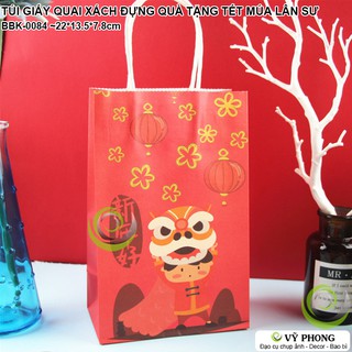 TÚI GIẤY CÓ QUAI XÁCH HÌNH MÚA LÂN ĐỰNG BÁNH TRUNG THU QUÀ TẶNG MỪNG TÂN XUÂN NĂM MỚI  BBK-0084