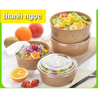 tô giấy kraft 750ml _1000ml sét 10 cái kèm nắp nhựa trong