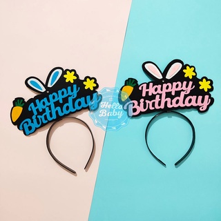 Bờm vương miện Happy Birthday, bờm tai thỏ có đèn nhấp nháy phụ kiện sinh nhật