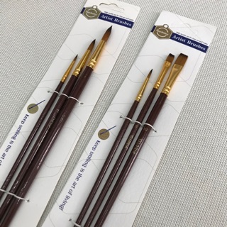 COMBO 2 Bộ 3 cây cọ vẽ TRÒN + Bô cọ 3 cây CỌ BẢN MÀU NÂU GỖ