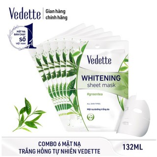 COMBO 6 MẶT NẠ GIẤY TRẮNG DA TRÀ XANH 22ml VEDETTE - TƯƠI TRẺ &amp; MỊN MÀNG - TPMY033