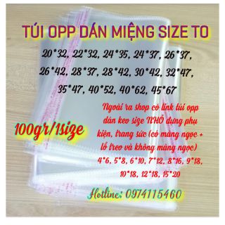 Túi opp dán miệng size to (xấp 100gr) đựng quần áo