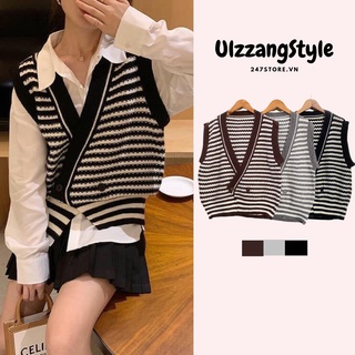 Áo ghile Ulzzang style (3 màu), form rông, họa tiết kẻ sọc, cổ tim phong cách Hàn Quốc mã 2902