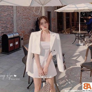 Set bộ nữ áo khoác vest + đầm dây chất vải Tuyết Mưa Free Size dưới 50kg