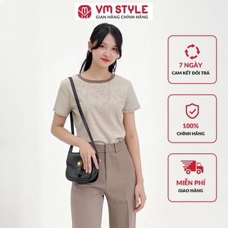 Áo thun nữ ngắn tay VM STYLE Thiết kế form rộng họa tiết sọc ngang phối viền cổ - 22ATU02P52501