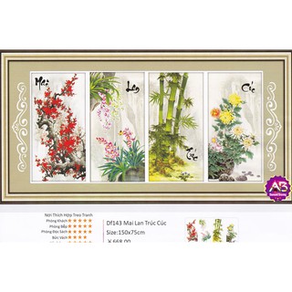 FREESHIP EXTRA - Tranh đính đá tứ quý, KT: 155x75 cm / tranh thêu chữ thập kt 130x59cm
