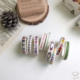 Washi tape họa tiết hoa lá bản nhỏ nhiều màu sắc băng keo giấy trang trí sổ