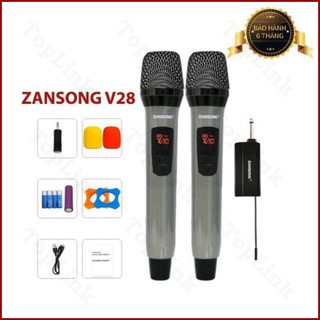 [CHÍNH HÃNG] Mic Đôi Karaoke Không Dây ZANSONG V28 - Mic Chống Rú, Vang Hay, Bắt Tiếng Tốt, Có Thu Âm