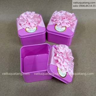 Hộp thiếc vuông hồng 6.5 x6.5x4.5cm
