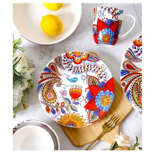 Đĩa sứ hoa văn , đĩa vintage họa tiết vẽ tay Tây Ban Nha, đĩa sứ trang trí họa tiết đỏ