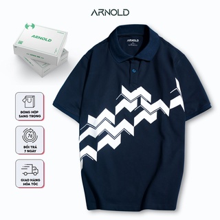 [Mã BMBAU50 giảm 7% đơn 99K] Áo thun polo nam NAVY in họa tiết lập phương vải cá sấu Cotton thoáng mát - ARNOLD