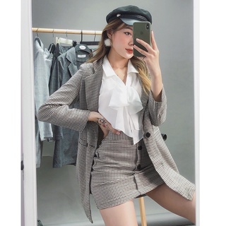 [Mã LTP50 giảm 50000 đơn 150000] Bộ vest dáng trẻ Emspo áo Blazer dáng dài kèm chân váy 2 lớp BAVL0042