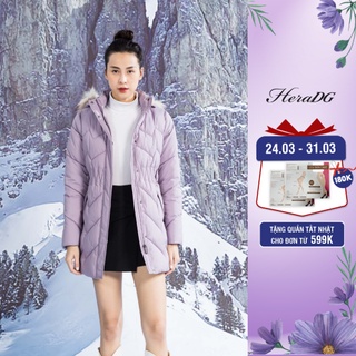 Áo Khoác Phao Nữ Dáng Lỡ HeraDG Mũ Lông Kèm Chun Eo Sang Trọng, Vải Gió Chống Nước