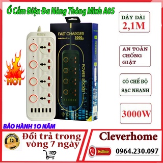 Ổ cắm điện đa năng A05 - ổ cắm thông minh chống giật có 6 cổng USB Sạc Nhanh 3.1A Chống Chai Pin