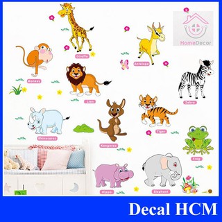 (HCM) Decal dán tường bé gái Vườn thú tiếng anh 2- trang trí phòng học- Decalhcm