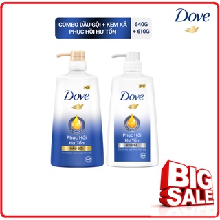Combo Dầu Gội Dove 640g &amp; Kem Xả Dove  610g Phục Hồi Hư Tổn