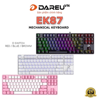 Bàn phím cơ Gaming DAREU EK87 WHITE (ICE-BLUE LED, Blue/ Brown/ Red D switch)