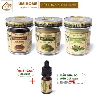 Combo 3 Bột Ngăn Ngừa Mụn và Thâm UMIHOME gồm Bột Diếp Cá, Bột Trà Xanh và Bột Ngũ Hoa (135gx3). Tặng Dầu Quả Bơ 10ml