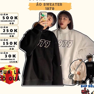 Áo sweater unisex, Áo sweater dài tay dáng rộng thun cotton  - Áo sweater 1979