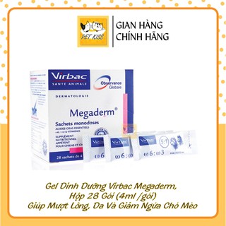 Hộp Gel dinh dưỡng Virbac Megaderm giúp mượt lông, da và giảm ngứa Chó Mèo, hộp 28 gói (4ml/gói)