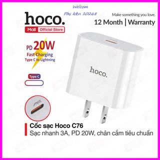 Cốc sạc nhanh PD 20W Hoco C76 1 cổng USB C, sạc nhanh 3A, chân cắm chuẩn tiêu chuẩn ( CN )