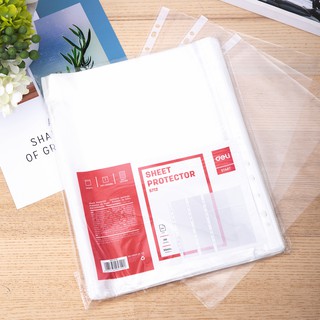[Tệp 100 Chiếc] Tấm Bảo Vệ Nilon DELI 11 Lỗ Khổ A4 Trong Suốt, Tiện Dụng - Dùng Để Đựng Giấy, Tài Liệu Văn Phòng - E5712