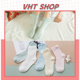 Tất cổ cao, vớ cổ cao nữ cổ bèo co giãn màu trơn basic dễ thương thời trang Hàn Quốc TC107 - VHT SHOP