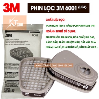 [1 CẶP] Phin Lọc 3M 6001 (Mỹ) - Phin Lọc 3M Than Hoạt Tính (Sử Dụng Cho Mặt Nạ Phun Sơn, Khẩu Trang Phun Sơn PU).