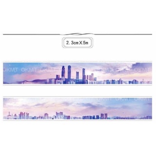 (Chiết theo chu kỳ) Băng dính washi tape hoạ tiết Hoàng hôn/Bình Minh bên bờ thành phố lớn