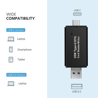 USB 2.0 Micro SD/SD Card Reader 3 in 1 Connection Type-C OTG Adapter for Android Computer