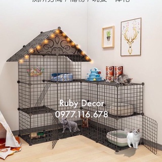 Chuồng mèo 3 tầng lắp ghép dành cho 2-4 bé cưng( chất liệu lưới sắt phun sơn tĩnh điện)